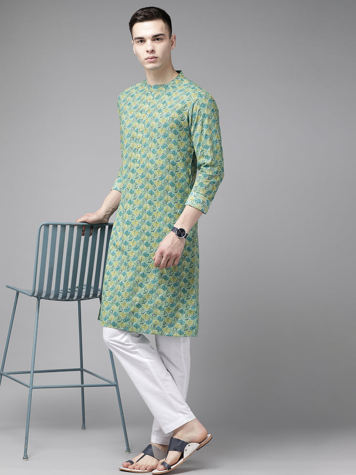 Multi Green Pure Cotton Straight Kurta With Pyjama