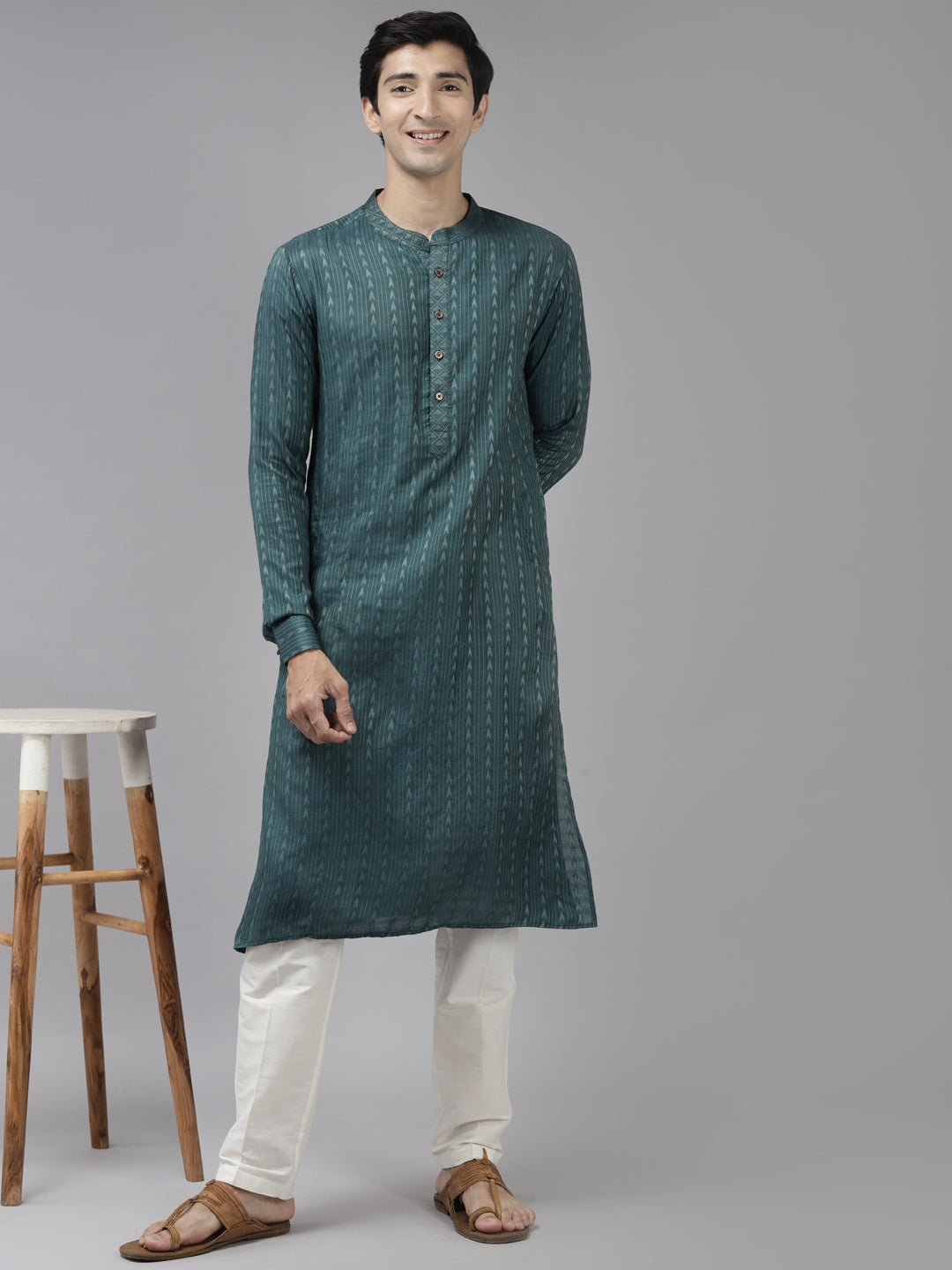 Handwoven Straight Silk Kurta with Pyjama