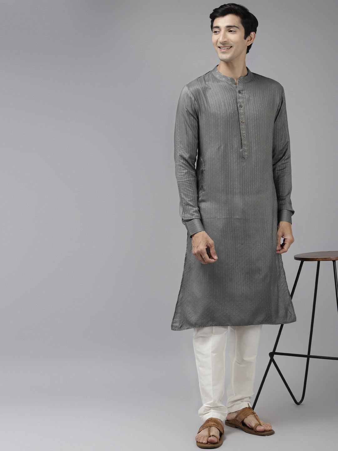 See Designs Men Grey And Beige Kurta