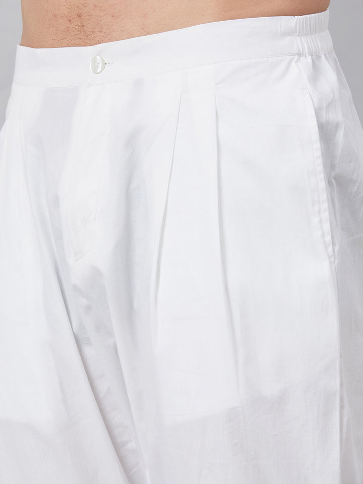 Combo Pack of 2: White Solid Cotton Pyjama and Cotton Trouser