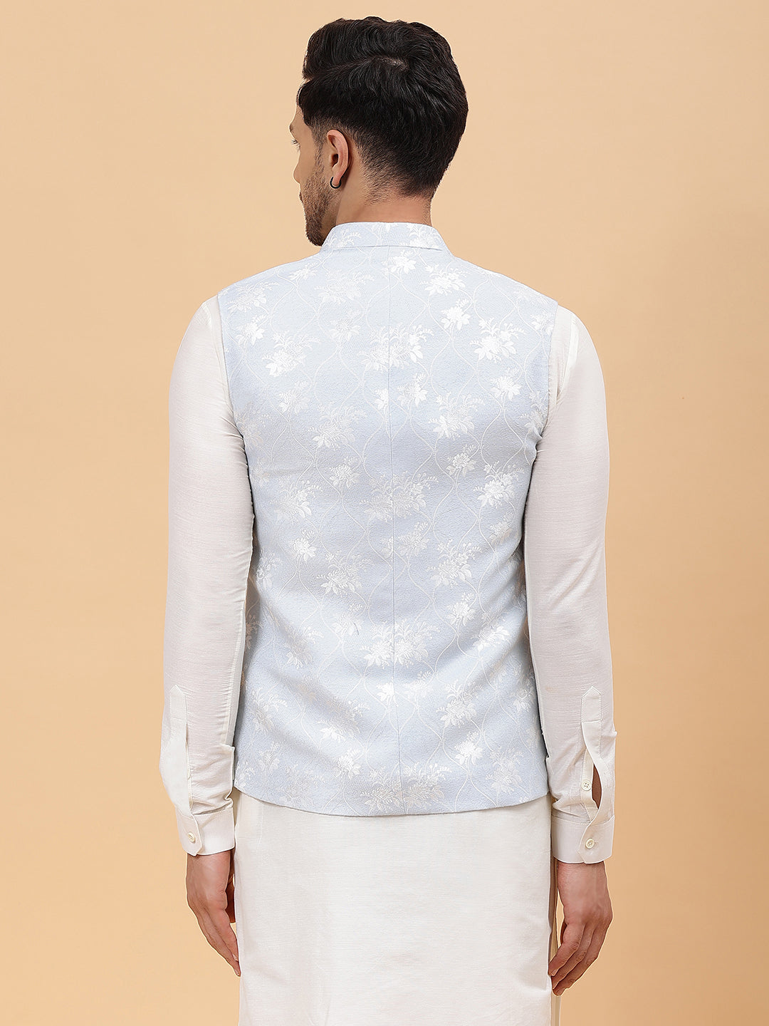 Pure Silk Kurta & Pyjama with Woven Jacquard Nehru Jacket