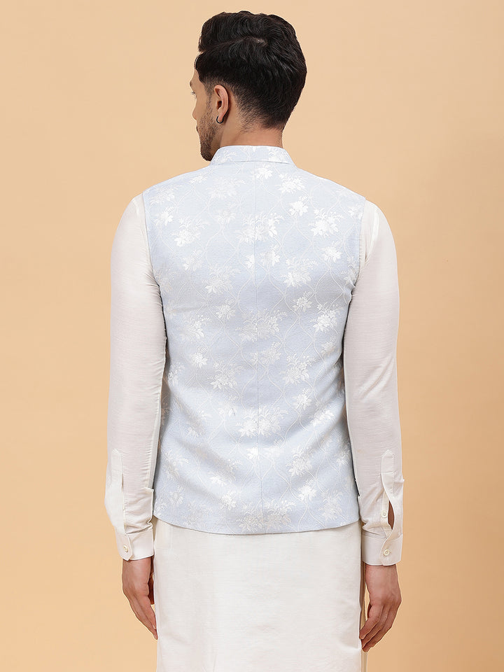 Pure Silk Kurta & Pyjama with Woven Jacquard Nehru Jacket