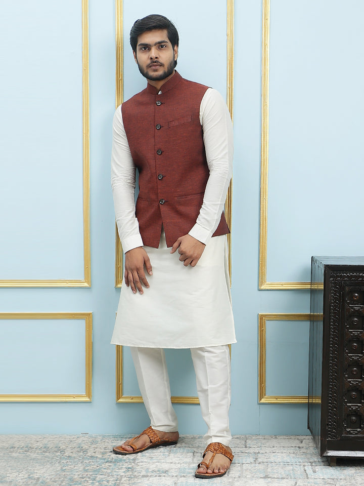 Solid Woven Silk Nehru Jacket