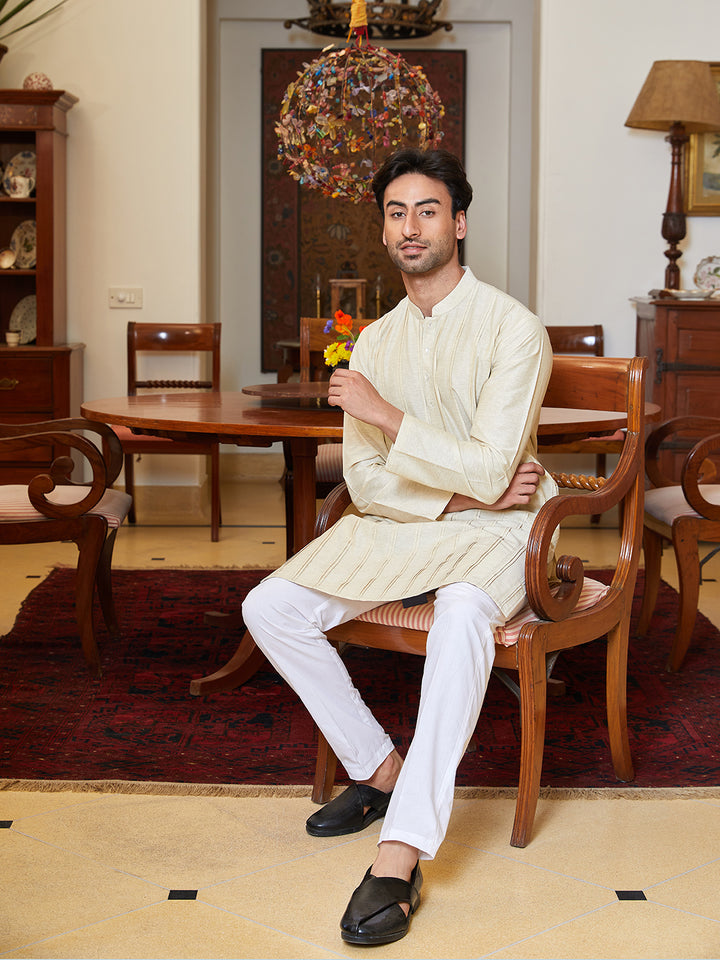 Pintuck Cotton Silk Straight Kurta