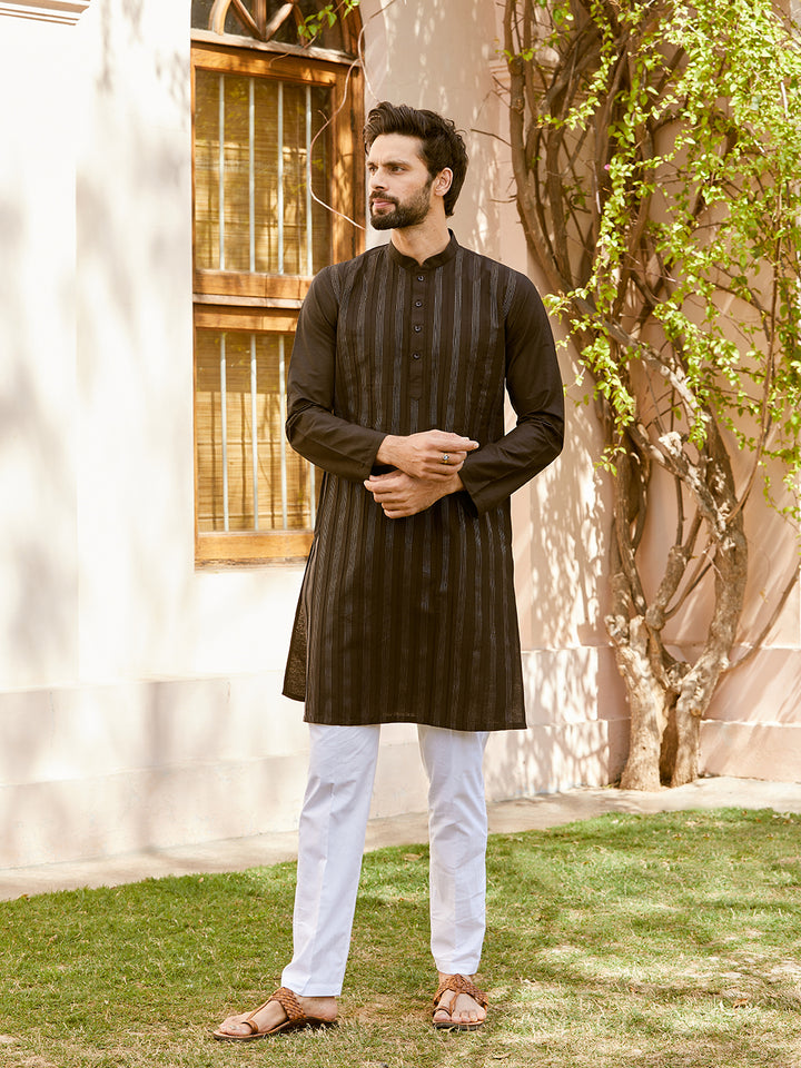 Thread Worked Pure Cotton Straight Kurta with Pyjama