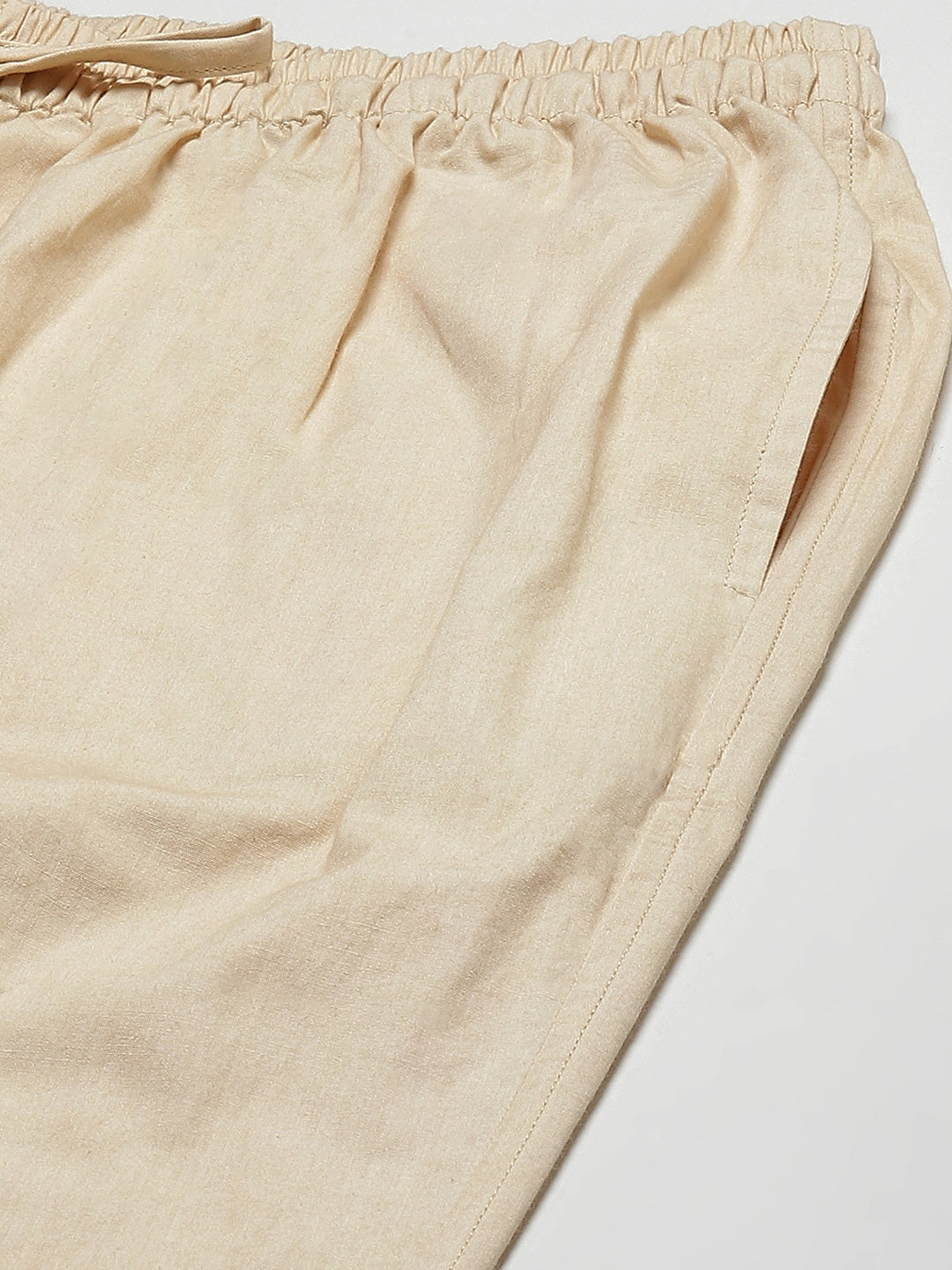 Men's Beige Solid Cotton Pyjama