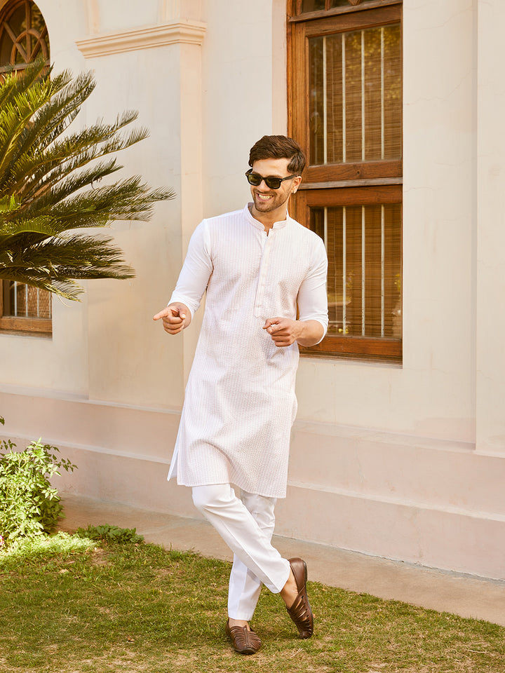 Pintuck with Thread work Pure Cotton Straight Kurta with Pyjama