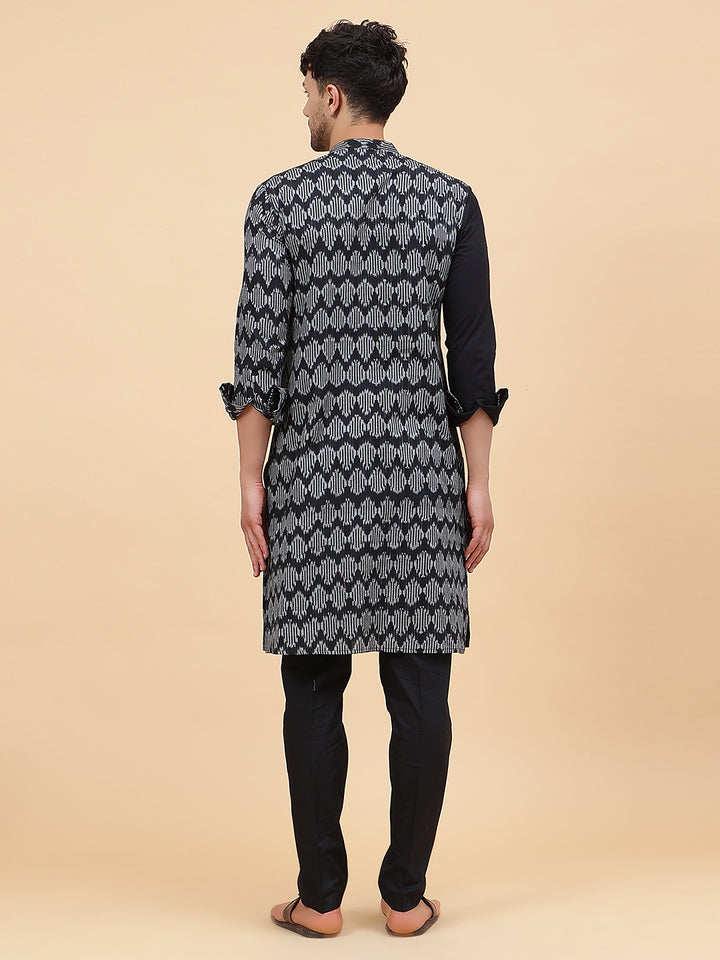 Black Ikat Printed Kurta With Pyjama