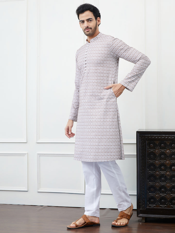 Embroidered Pure Cotton Straight Kurta with Pyjama