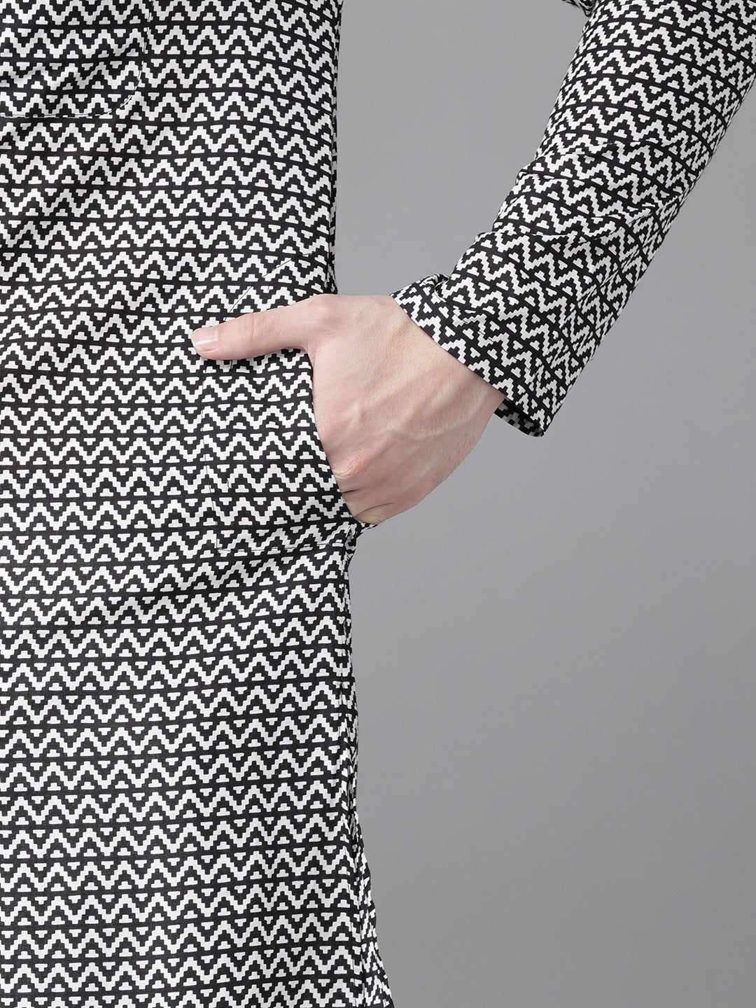 Black And White Printed Straight Kurta Design
