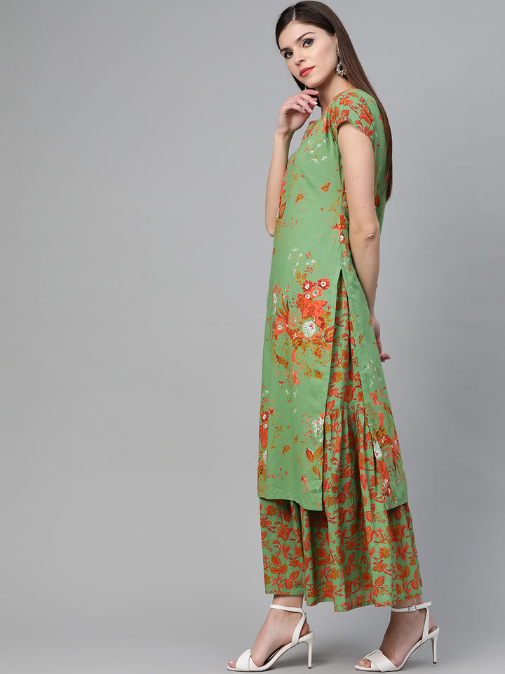 Floral Printed Double Layered Maxi Dress