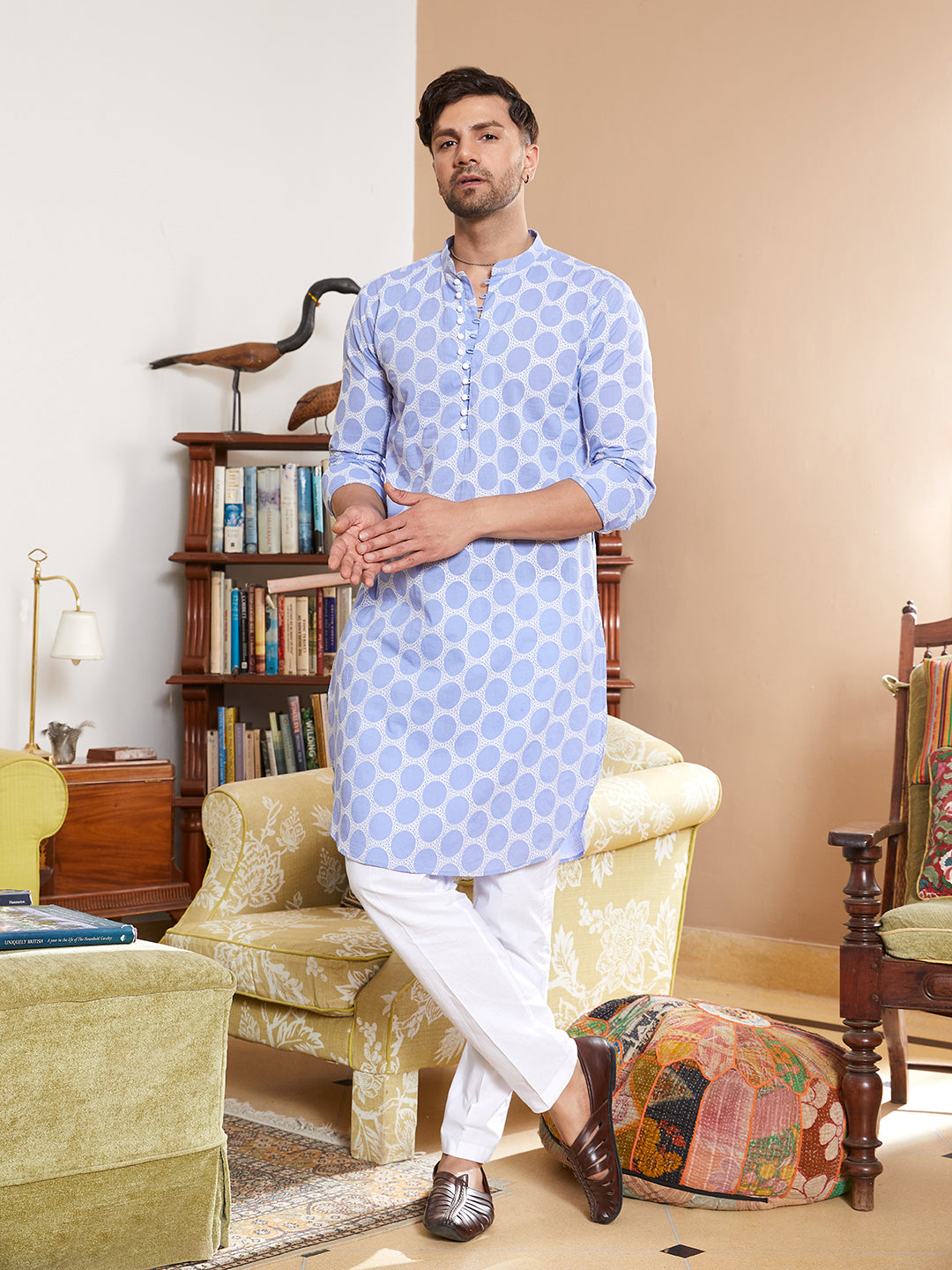 Embroidered Pure Cotton Straight Kurta with Pyjama