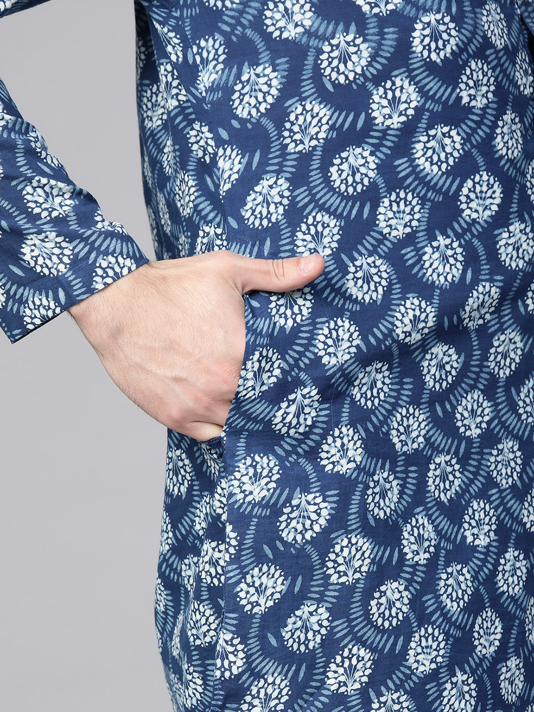 Indigo Blue Hand Block Printed straight Sustainable kurta with Pyjama