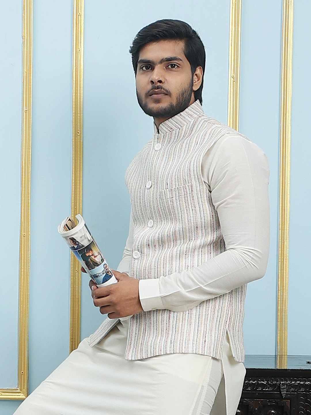 Solid Handwoven Pure Cotton Nehru Jacket