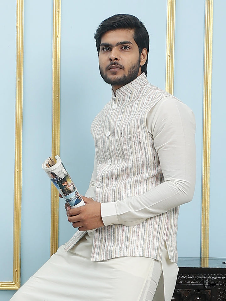 Solid Handwoven Pure Cotton Nehru Jacket