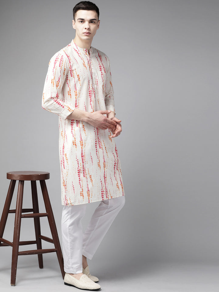 White and Red Tie and dye Print Design Straight Kurta With Pajama