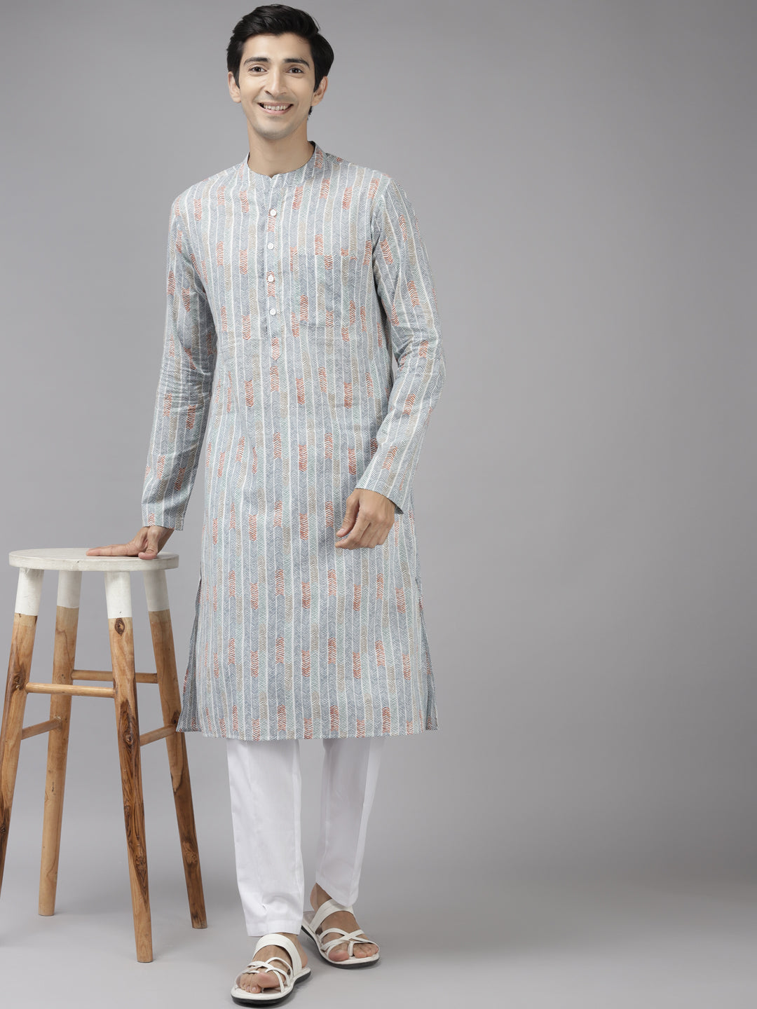 Men Multy Printed Pure Cotton Straight Kurta With Pyjama