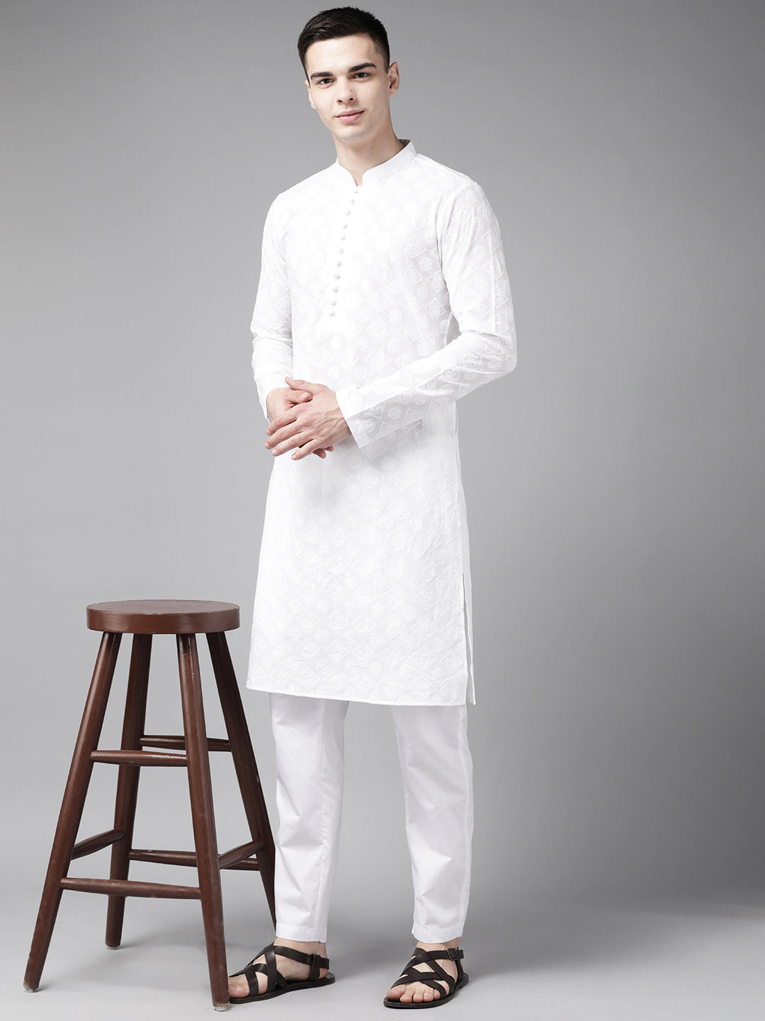 Pure Cotton Chikankari Embroidered Straight kurta with Pyjama