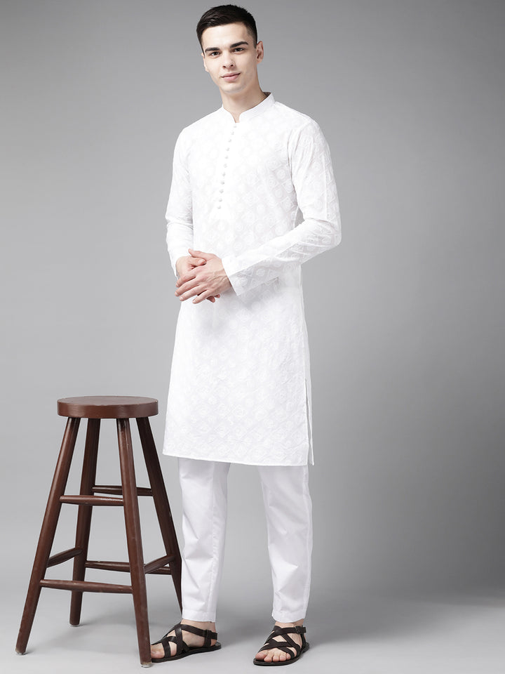 Pure Cotton Chikankari Embroidered Straight kurta with Pyjama