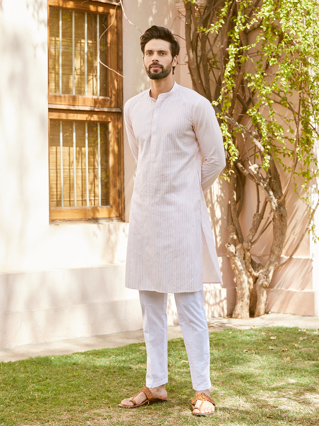 Thread Worked Pure Cotton Straight Kurta with Pyjama