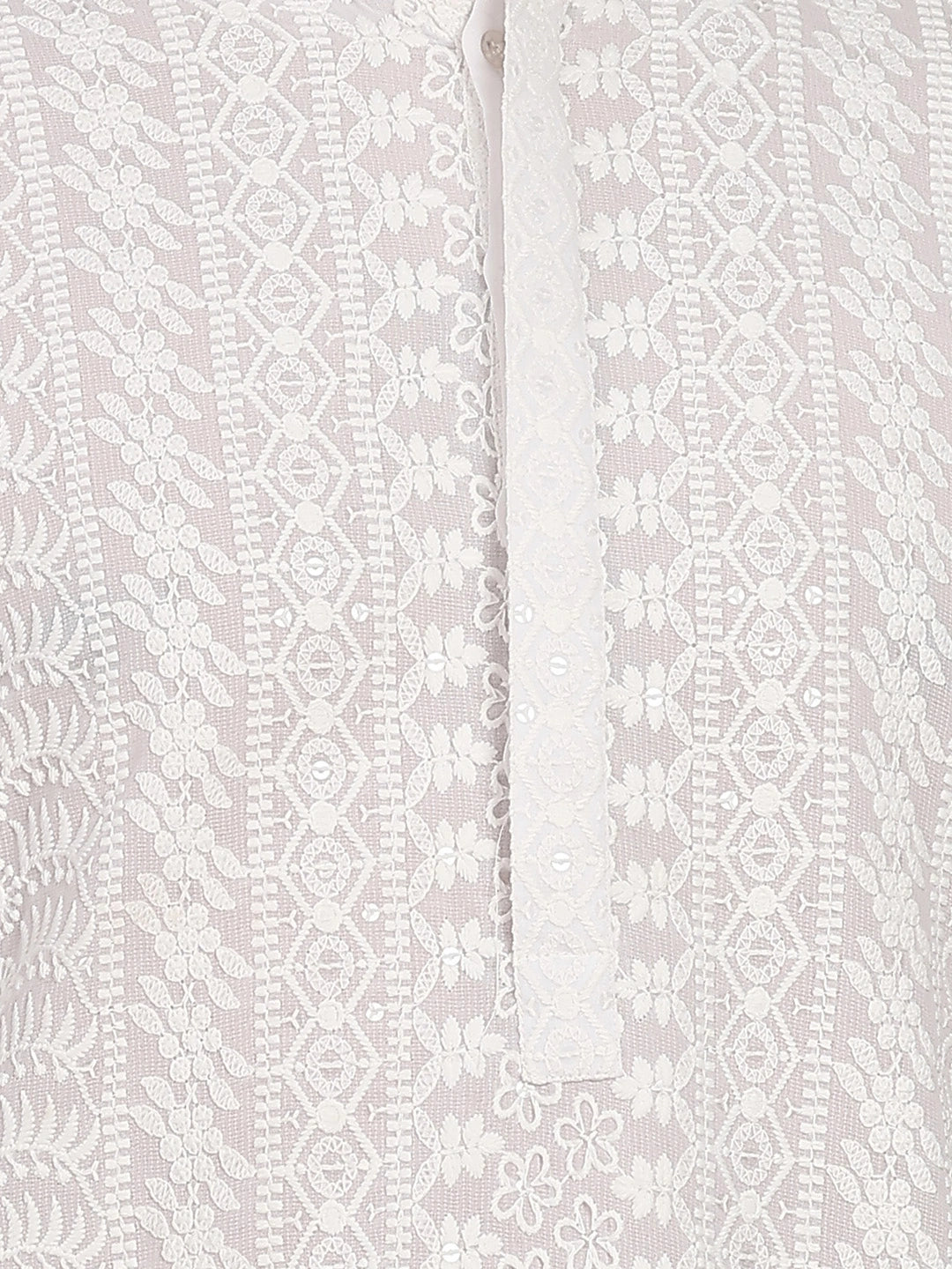 White Chikankari Embroidered Straight Kurta Paired with Salwar