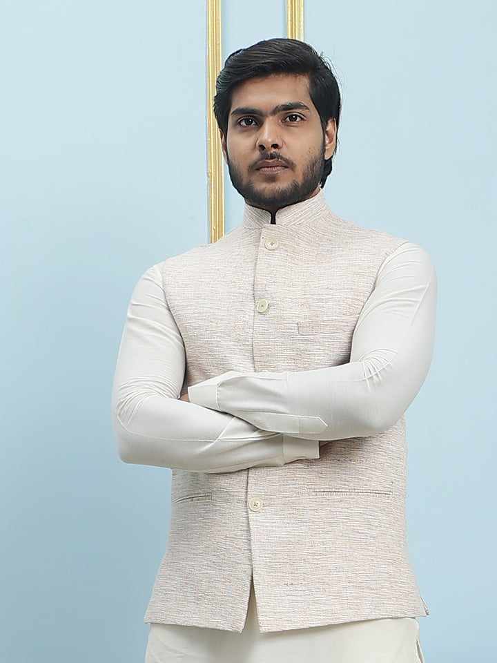 Pure Silk Straight Kurta & Pyjama Set with Handwoven Nehru Jacket