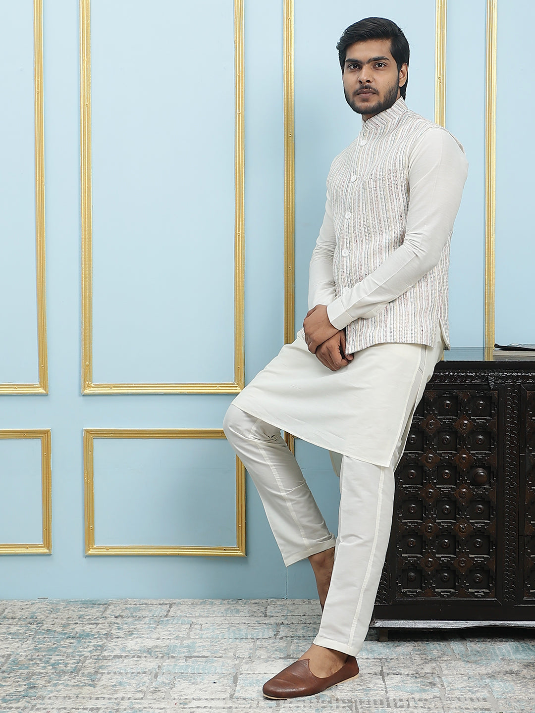 Solid Handwoven Pure Cotton Nehru Jacket