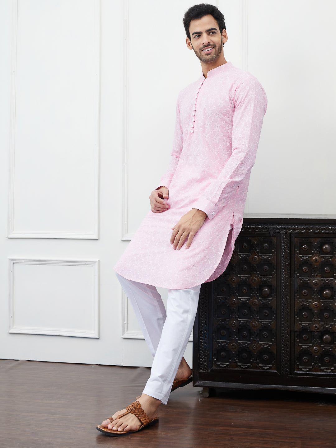 Embroidered Pure Cotton Straight Kurta with Pyjama