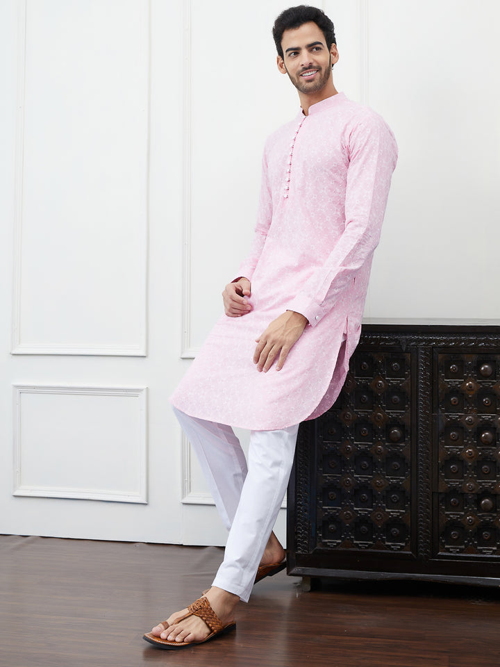 Embroidered Pure Cotton Straight Kurta with Pyjama