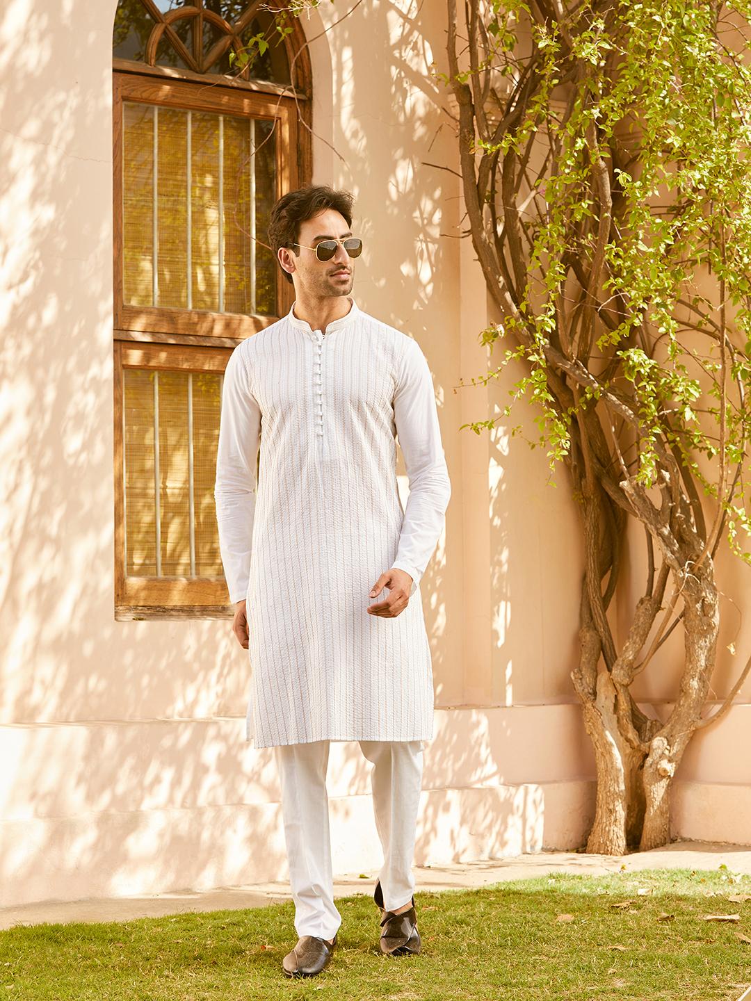 Pintuck with Thread work Pure Cotton Straight Kurta with Pyjama