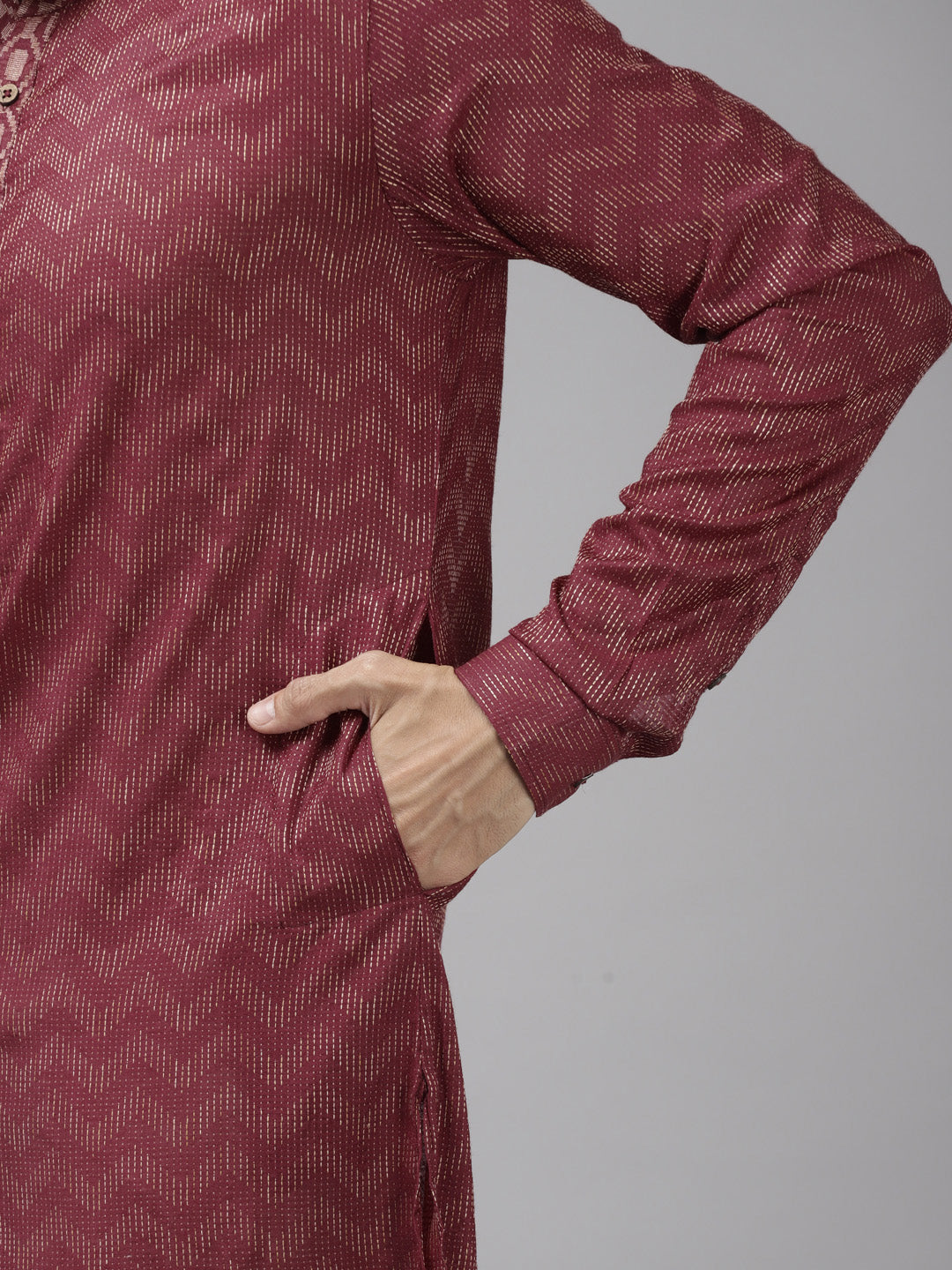 See Designs Men Burgundy And Beige Kurta