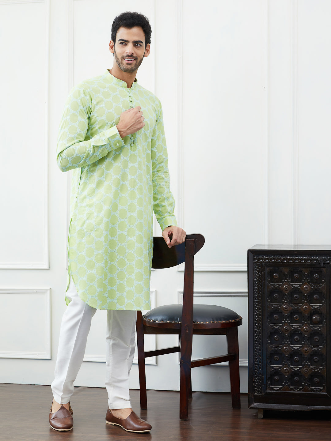 Embroidered Pure Cotton Straight Kurta with Pyjama