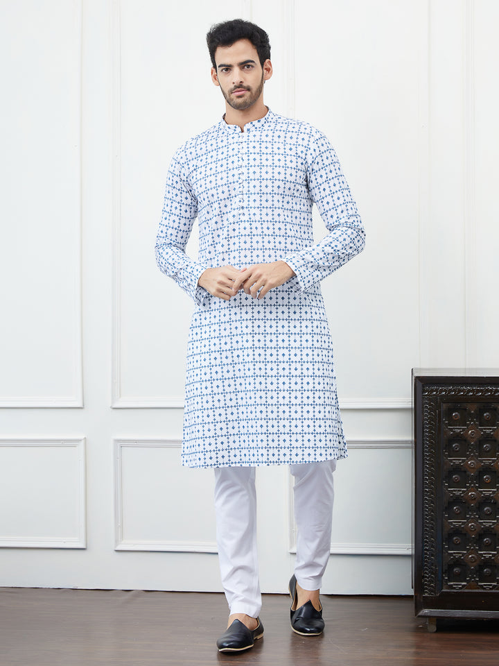 Embroidered Pure Cotton Straight Kurta with Pyjama