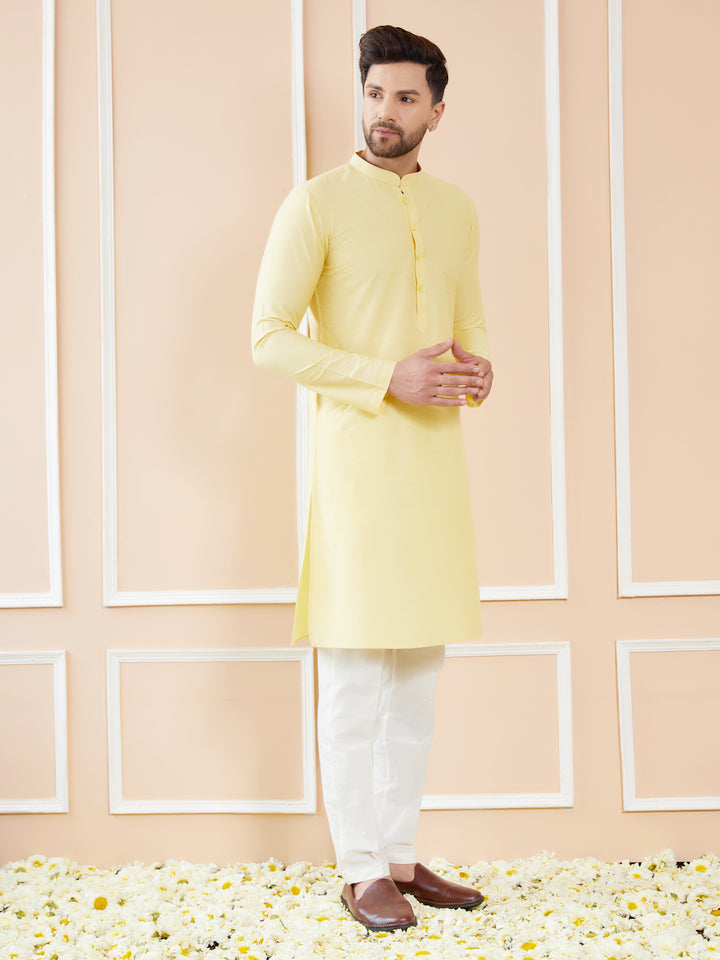 Yellow Cotton Solid Straight Kurta with Pyjama
