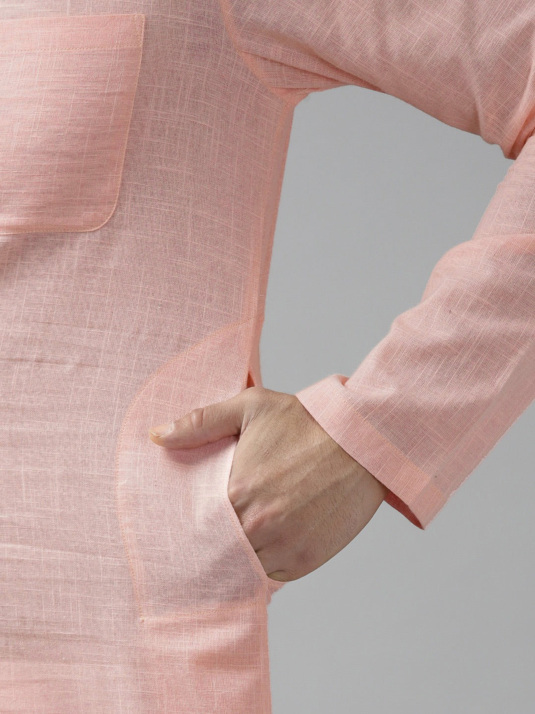 Men Pink Cotton  Straight Kurta with Slub Effect