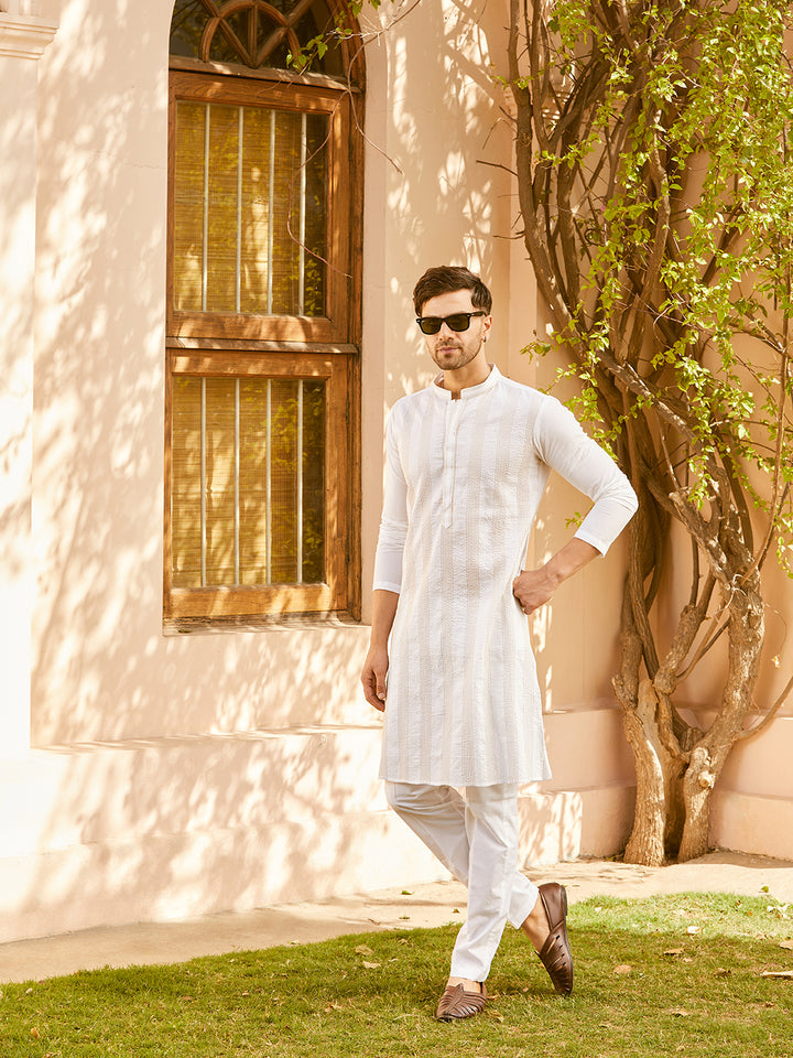 Pintuck with Thread work Pure Cotton Straight Kurta with Pyjama