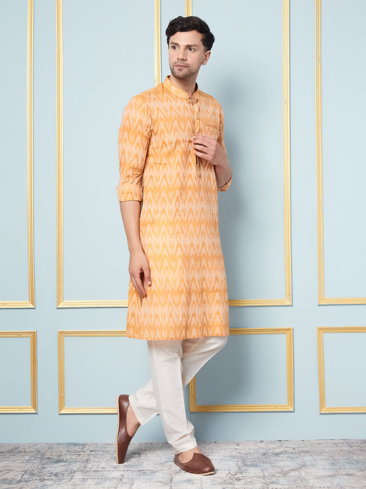 Mustard Ikat Printed Kurta With Pyjama