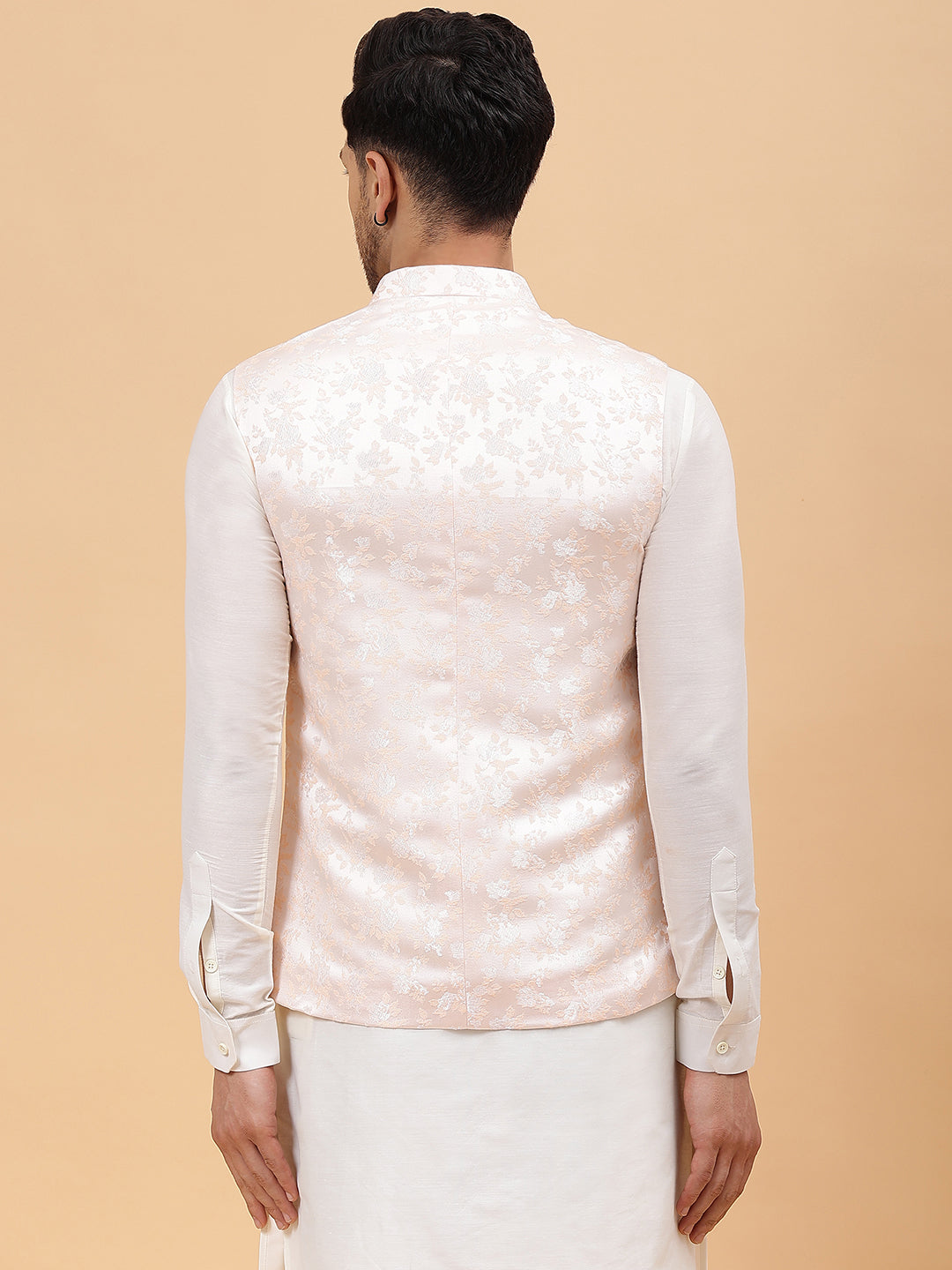 Pure Silk Kurta & Pyjama with Woven Jacquard Nehru Jacket