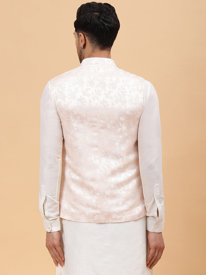 Pure Silk Kurta & Pyjama with Woven Jacquard Nehru Jacket