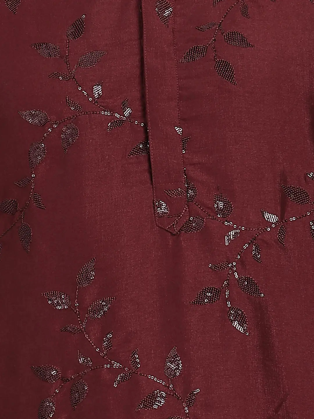 Men Maroon Sequins Leaf Straight Kurta with Pyjama – White
