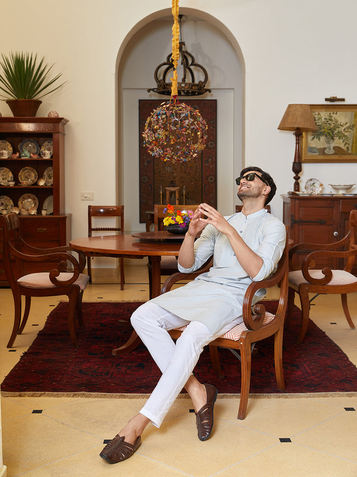 Pintuck Yoke Cotton Silk Straight Kurta