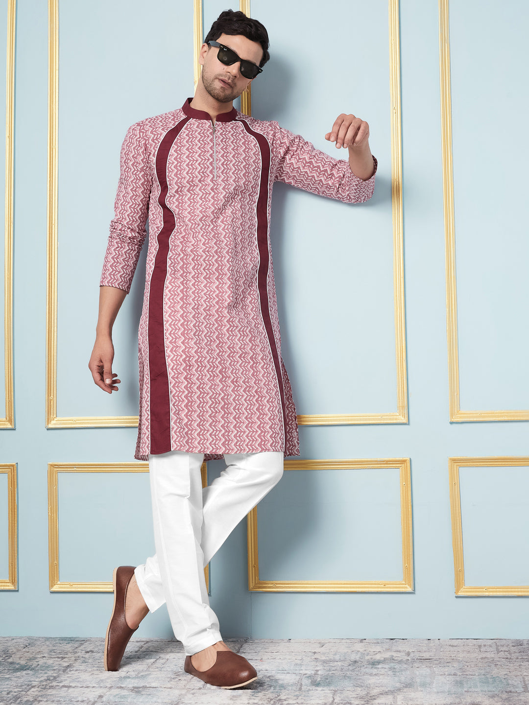 Pink Geometric Printed Kurta With Pyjama
