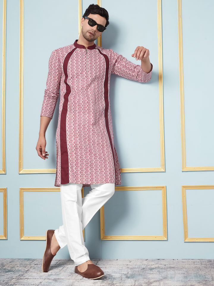 Pink Geometric Printed Kurta With Pyjama