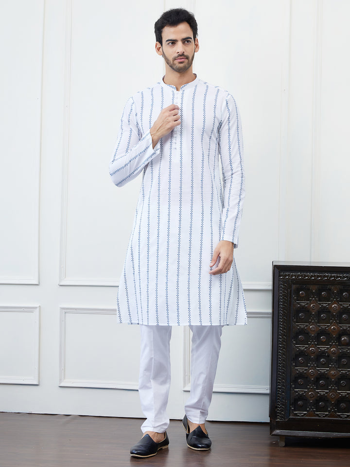 Embroidered Pure Cotton Straight Kurta with Pyjama