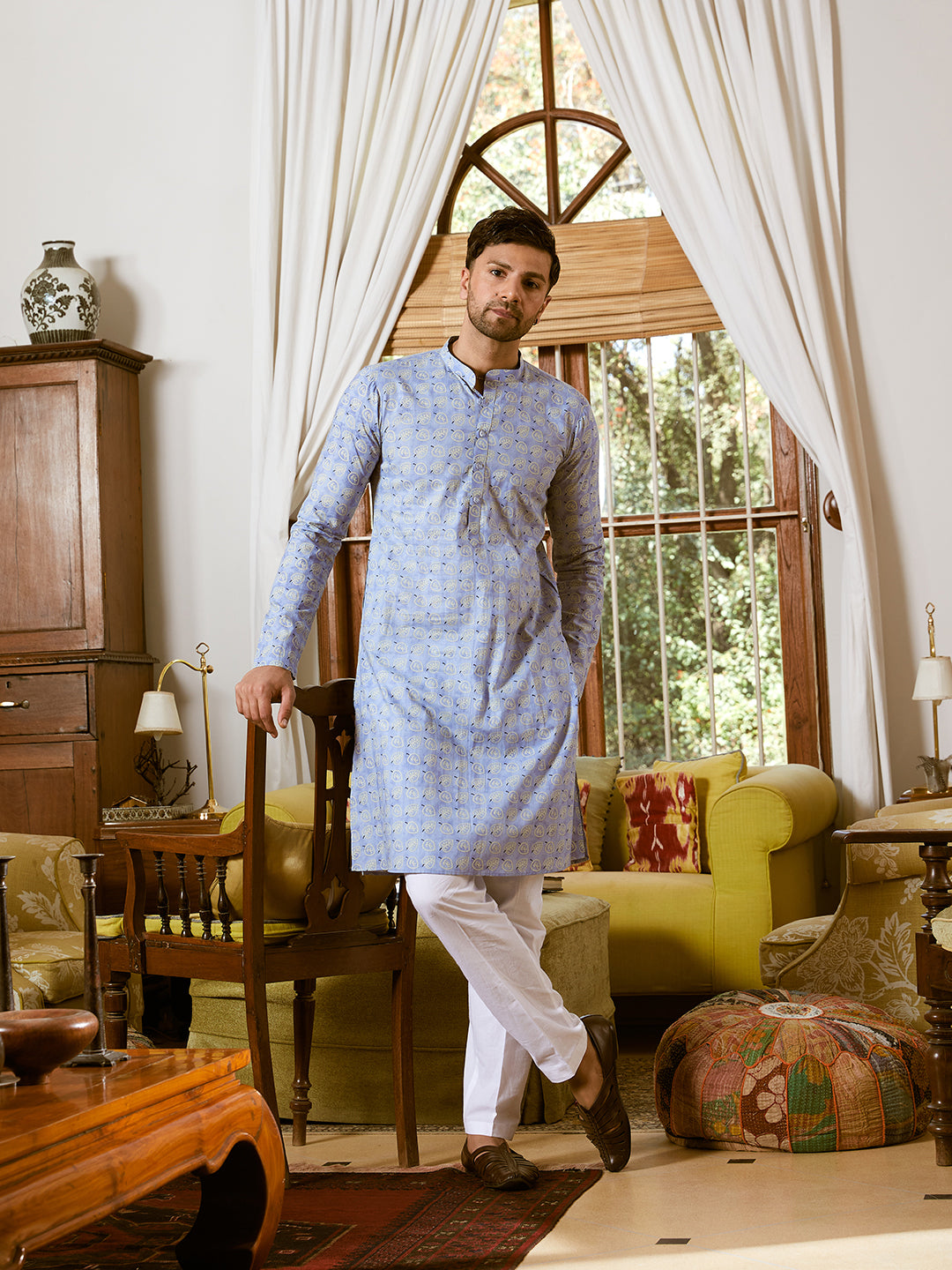 Leaf Printed Pure Cotton Straight Kurta