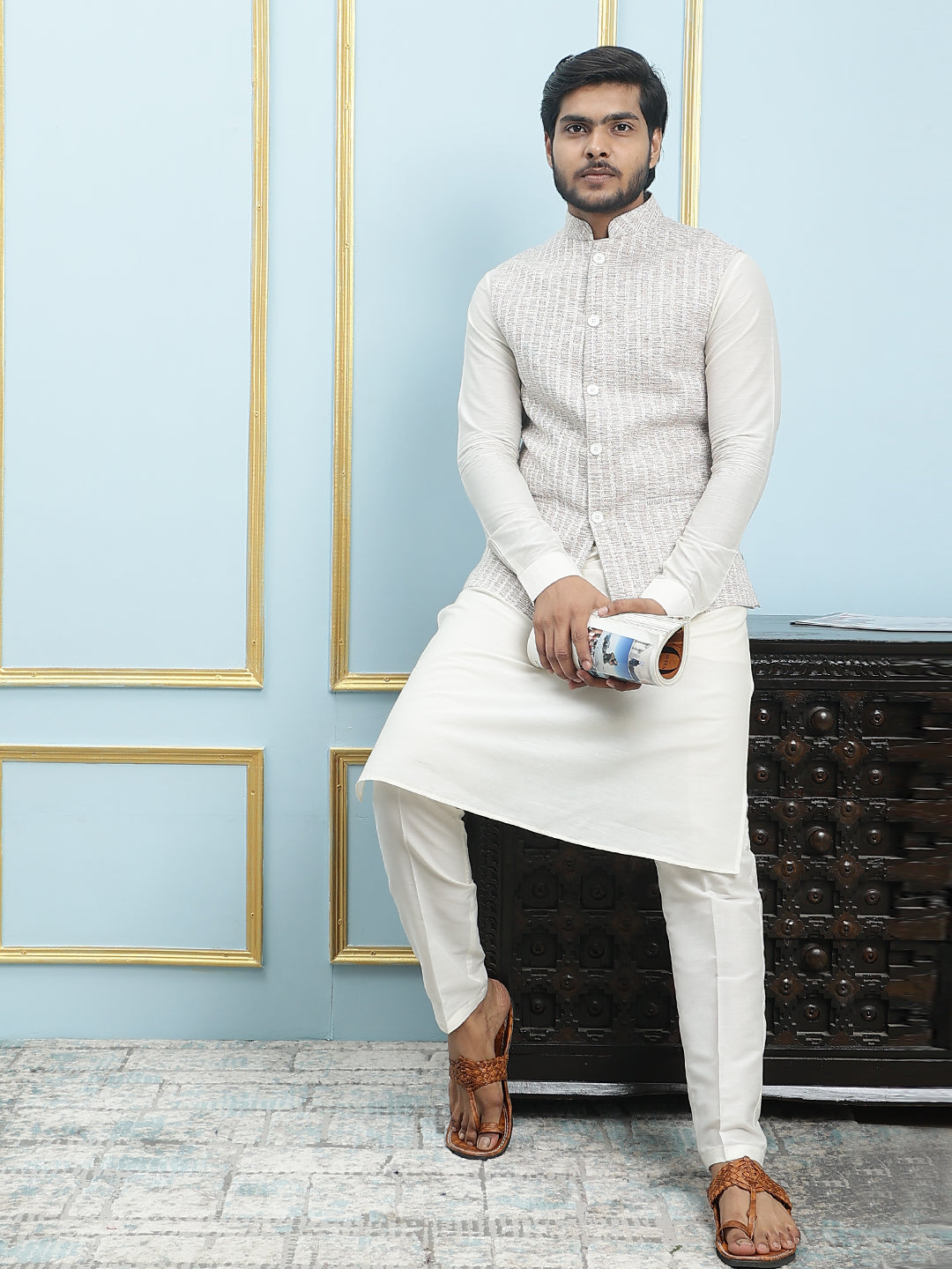 Solid Handwoven Pure Cotton Nehru Jacket