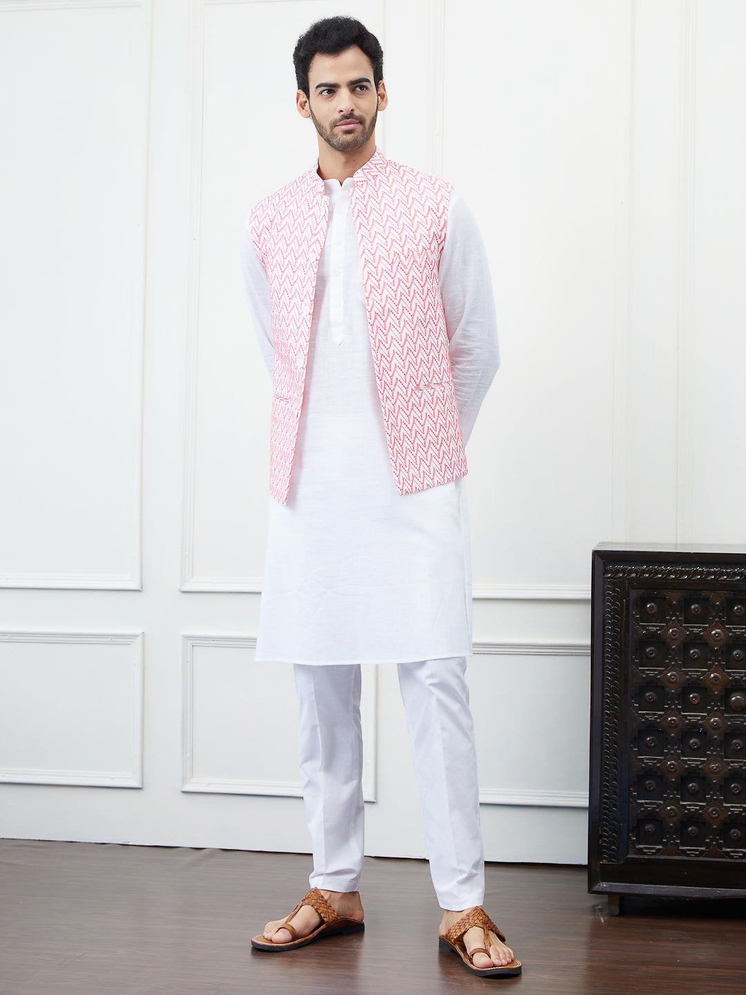 Pure Cotton Embroidered Nehru Jacket