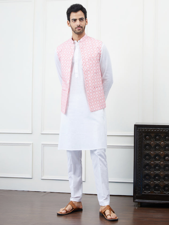 Pure Cotton Embroidered Nehru Jacket