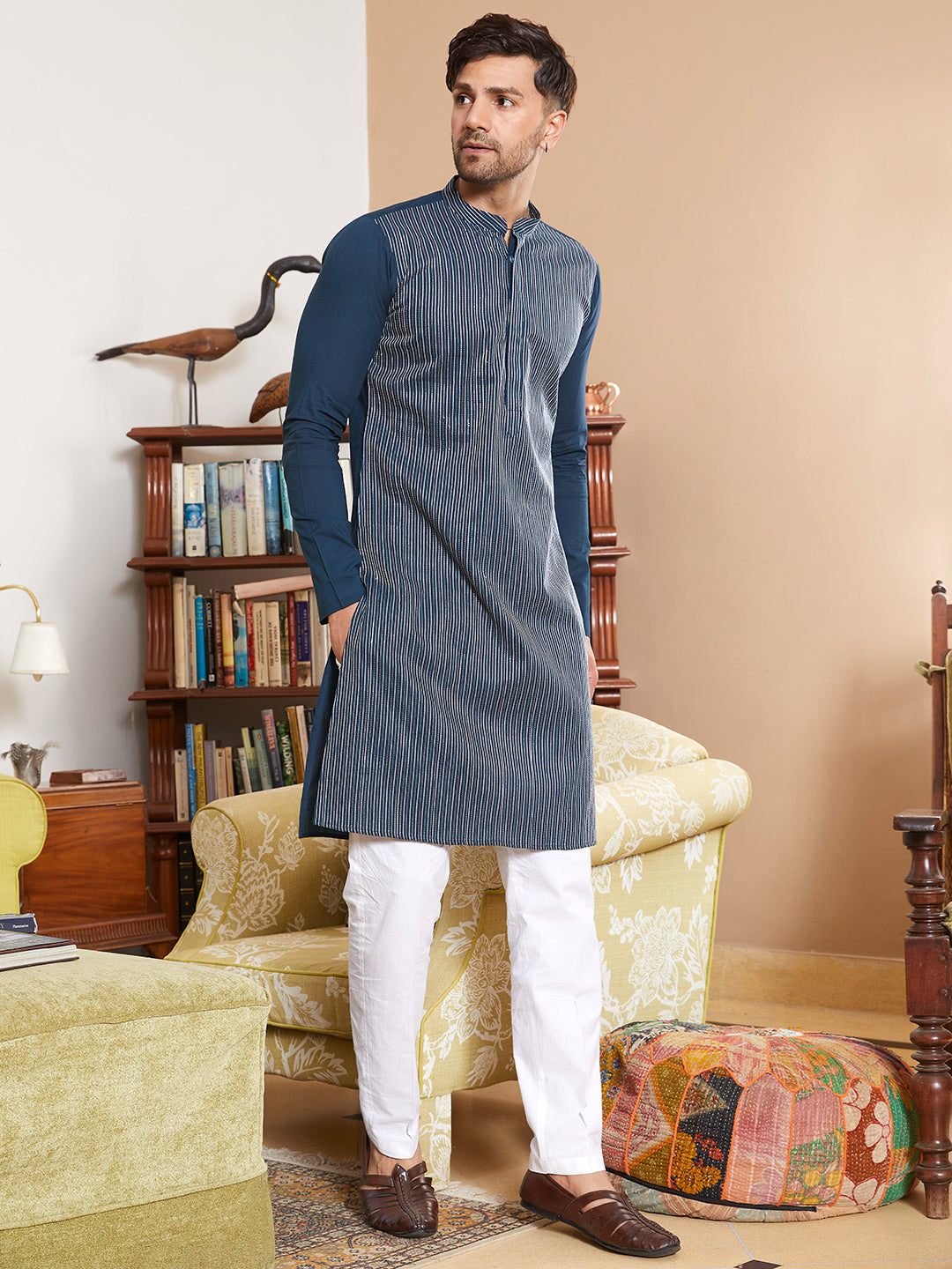 Thread Worked Pure Cotton Straight Kurta with Pyjama