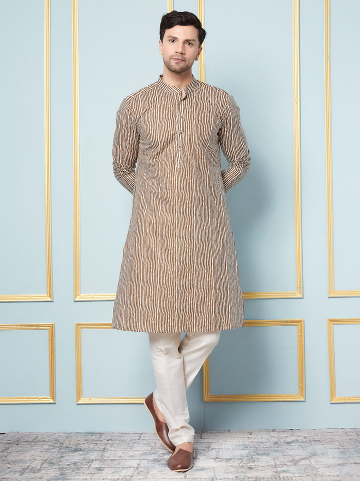 Striped Printed Straight Kurta With Pyjama